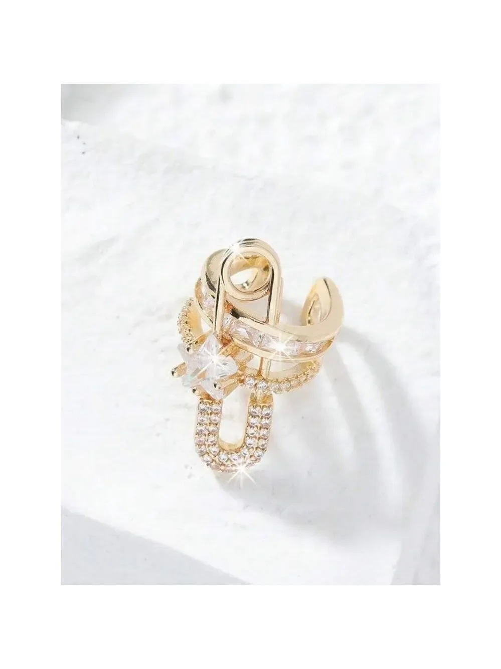Gold color cuff earring fashionable rhinestone design trendy style 1 piece